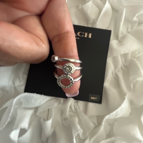 COACH • Silver/Diamonds Open Halo Trio Rings Set • Size 7 • - Picture 3 of 6